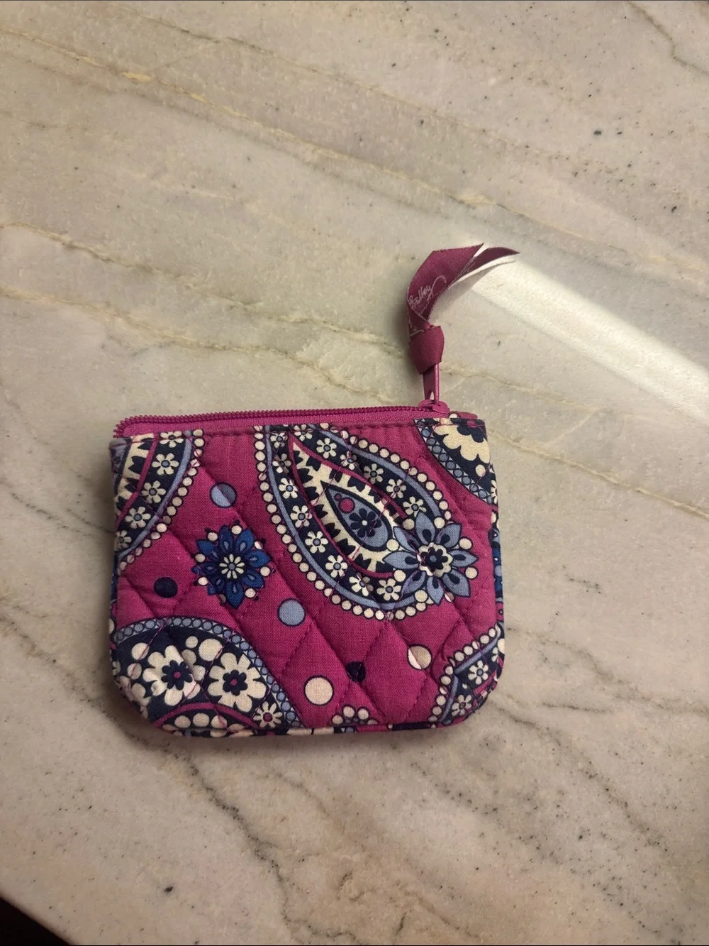 Vera Bradley Magenta Paisley Quilted Zip Coin Pouch